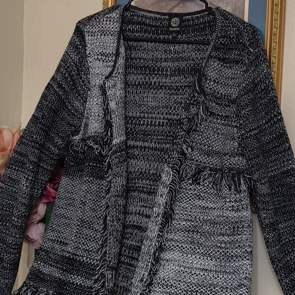 Fringe Black & Gray Fringed Cardigan Size Large Bohemian Whymsigoth Dark Romance - Picture 2 of 7